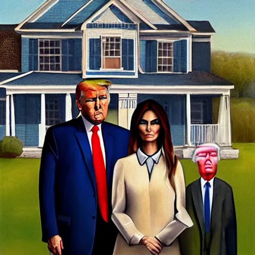 Image similar to american gothic with trump and melania