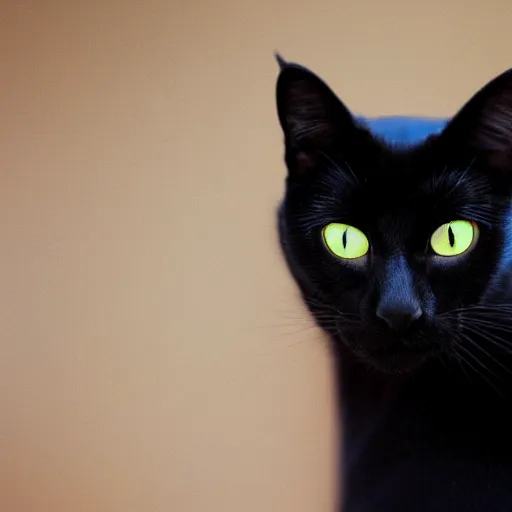 Prompt: a black cat with completely red eyes