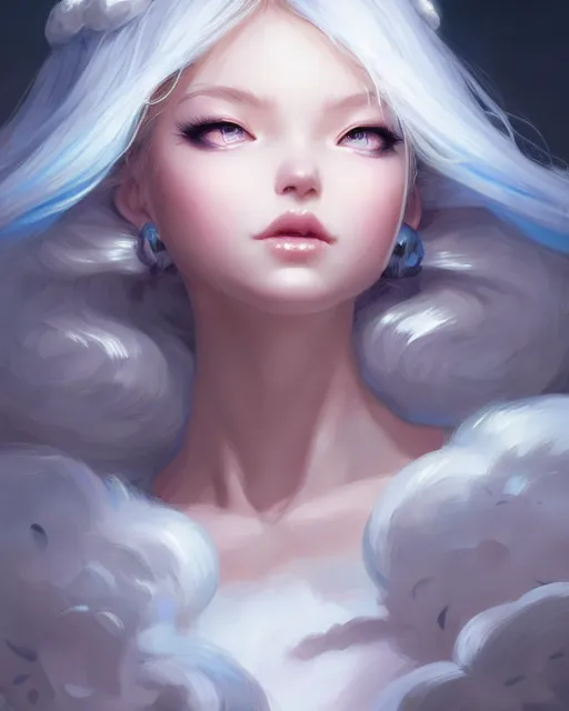 Image similar to character concept art of a stormy cloud goddess | | cute - fine - face, pretty face, realistic shaded perfect face, fine details by stanley artgerm lau, wlop, rossdraws, james jean, andrei riabovitchev, marc simonetti, and sakimichan, tranding on artstation