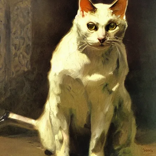 Prompt: a cat with knife, by anders zorn, oil painting