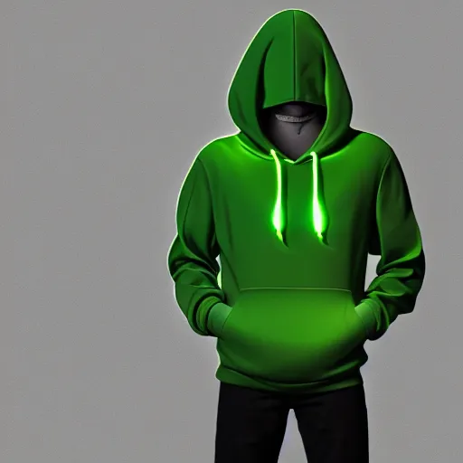 Image similar to a hacker cat, green hoodie accomplished look, dark background, shadows, portrait, fantasy, matte painting, bold shapes, hard edges, octane render, unreal engine