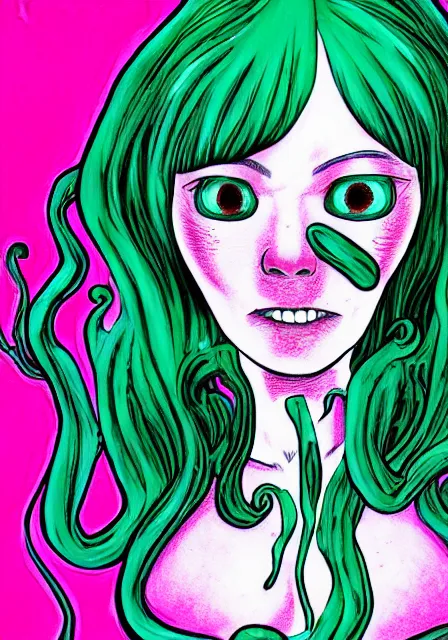 Prompt: portrait of a beautiful slime woman by junji ito, 8 k, hd, saturated,