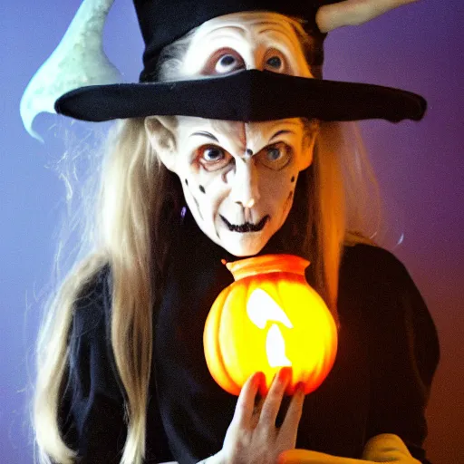 Image similar to Scary Ugly Halloween Witch with a big nose and glowing cauldron.