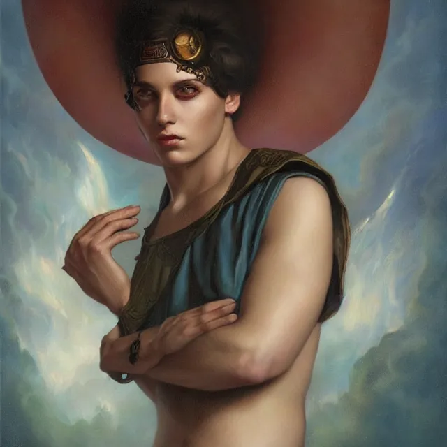 Image similar to portrait of a magical latin boy, art by tom bagshaw and manuel sanjulian