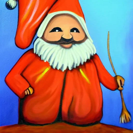 Image similar to a painting of a gnome in a barn, in the style of jenny nyström