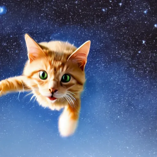 Image similar to photo of hyperspeed flying through outer space cat running fast with motion blur