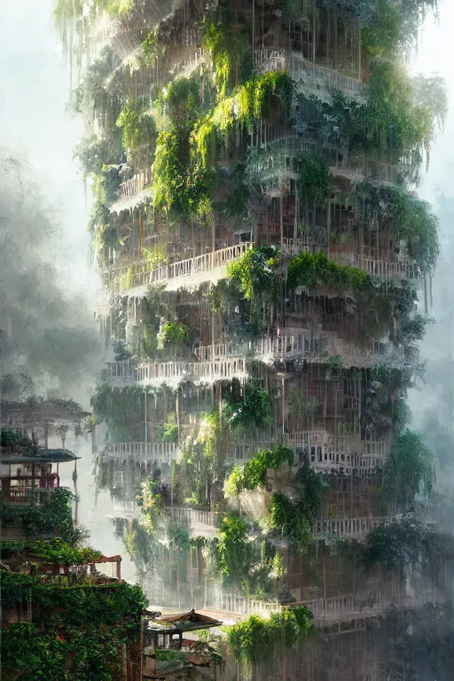 Image similar to magnificent view of the hanging gardens of babylon, intricate, elegant, volumetric lighting, digital painting, highly detailed, artstation, sharp focus, illustration, concept art, ruan jia, steve mccurry