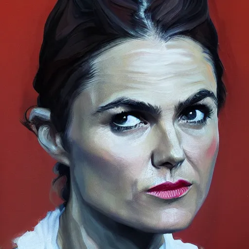 Image similar to of keri russell painted in the style of lucien freud