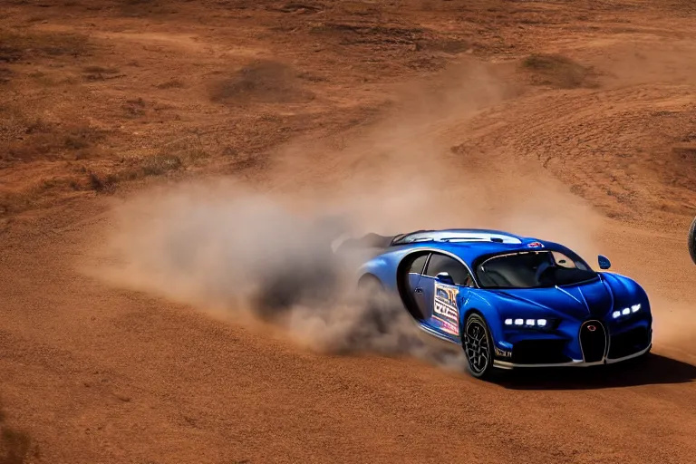 Image similar to bugatti chiron, dakar rally footage, speed, bladerunner