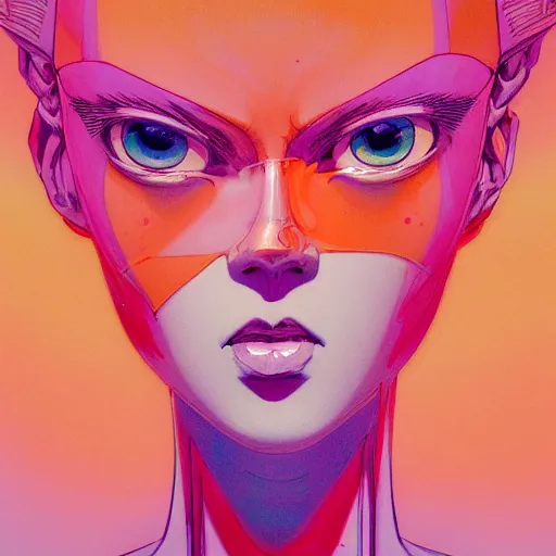 Image similar to prompt : pink and orange portrait soft light painted by james jean and katsuhiro otomo and erik jones, inspired by evangeleon anime, smooth face feature, intricate oil painting, high detail illustration, sharp high detail, manga and anime 1 9 9 9