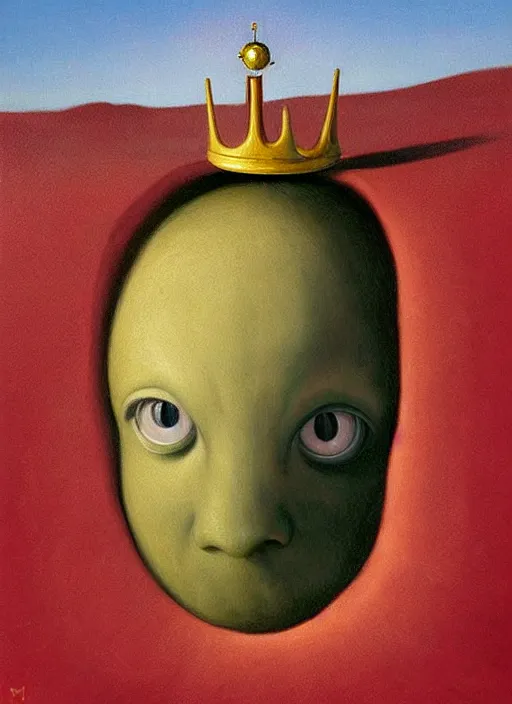 Image similar to Oil painting - a regular earthworm with a tiny little crown peeking out form a hole, Masterpiece, Edward Hopper, Mark Ryden, Wolfgang Lettl highly detailed, hints of Yayoi Kasuma