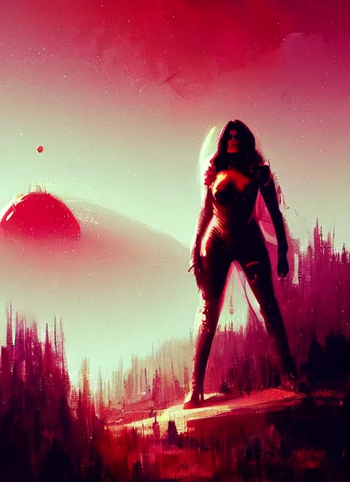 Image similar to sci - fi art, salma hayek as mars queen, red peaks in the background, art by ismail inceoglu