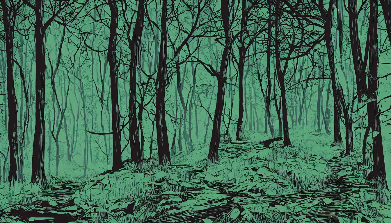 Image similar to hiking path through the woods by Kilian Eng, minimalist, detailed