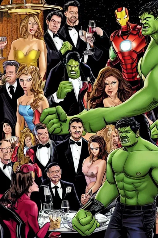 The Avengers at a classy dinner party, Tony Stark | Stable Diffusion ...