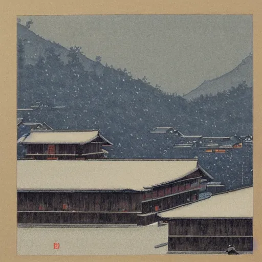 Image similar to Yuanmingyuan with snow, Kawase Hasui