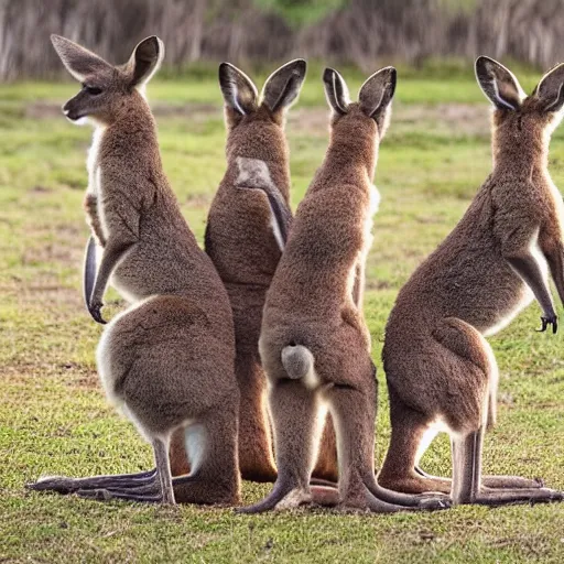 Image similar to photo of three kangaroos in their mother's pouch together. extreme detail, hyperrealistic photo