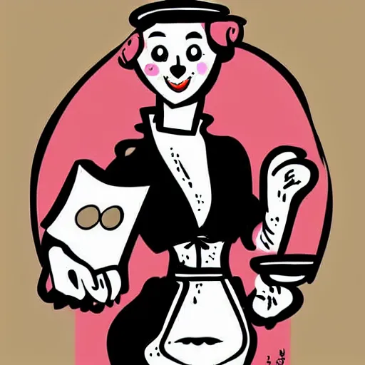 Prompt: beautiful female sheep anthropomorphic working as a waitress from the 5 0 s, cartoon, digital art, full character, abstract, high detail drawing
