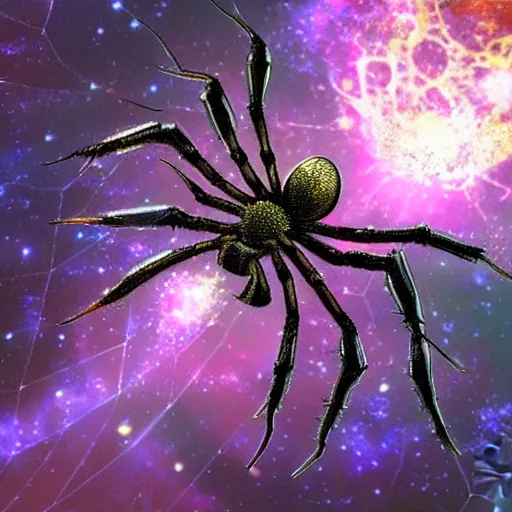 Prompt: a spider spinning galaxies, fantasy art