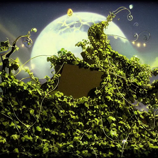 Prompt: A treasure planet piano, atop a throne of vines, by Jim Buckels,