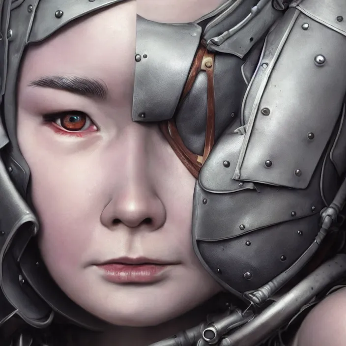 Image similar to hyper - realistic bjork leather cyborg - by tom bagshaw, by ilya kuvshinov, rtx rendering, octane render 1 2 8 k, maya, extreme high intricate details by wlop, digital anime art by ross tran, medium shot, close up shot, composition by sana takeda, dramatic lighting by greg rutkowski, 8 k, trending on artstation