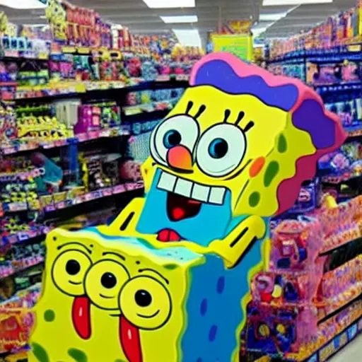 Image similar to spongebob shopping at walmart