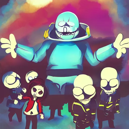 Prompt: sans undertale murdering children, high quality digital art from artstation, popular