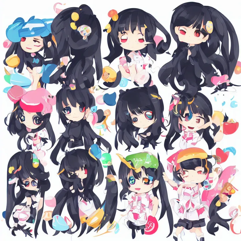 Rendering Anime Pixiv, cyan, black Hair, manga, chibi png