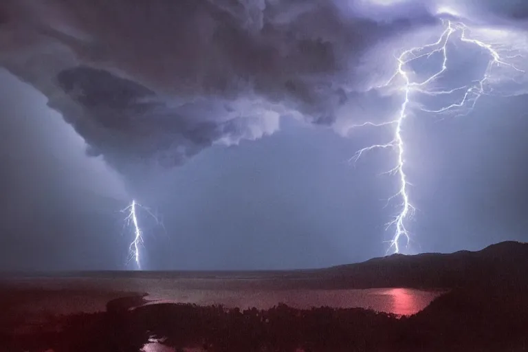 Prompt: photo of monstrous tornado, night, backlit by lightning, hyperdetailed artstation