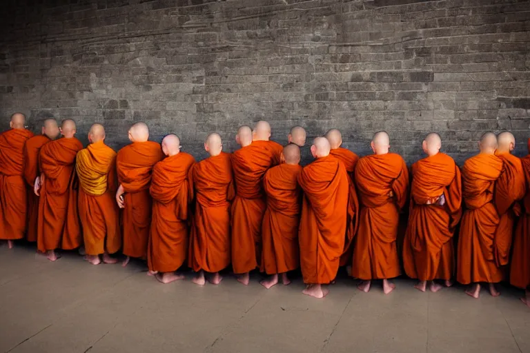 Image similar to monks in hooded robes stand in front of a wall of vintage amplifiers, smoke fills the space