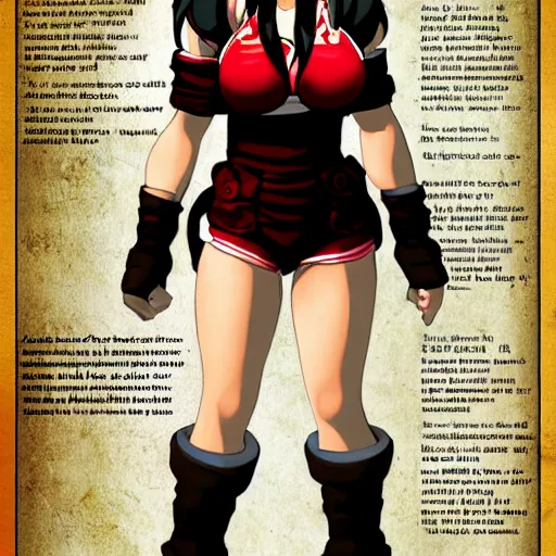 Image similar to character dresses reference sheet of Tifa from FF7