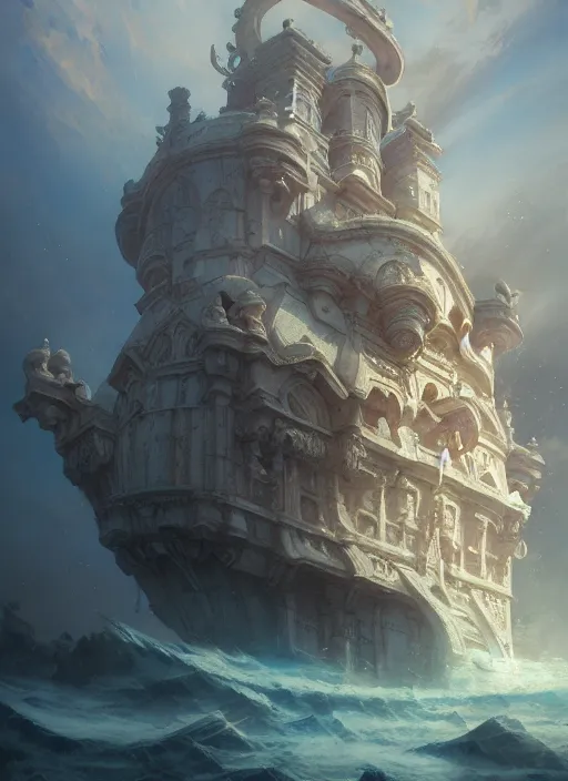 Prompt: subsurface scattering, white, ancient ornate giant cathedral ship, smooth, vibrant colors, octane render, jesper ejsing, james jean, justin gerard, koi colors, tomasz alen kopera, cgsociety, fenghua zhong, makoto shinkai, highly detailed, rim light, art, cinematic lighting, very coherent, hyper realism, 8 k