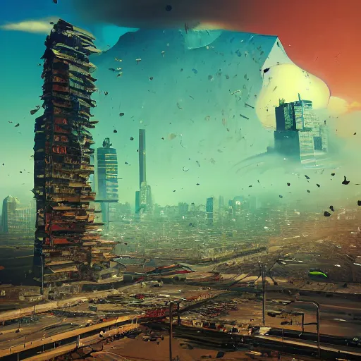 Prompt: a giant woman destroying a city, in the style of Beeple, 4k,