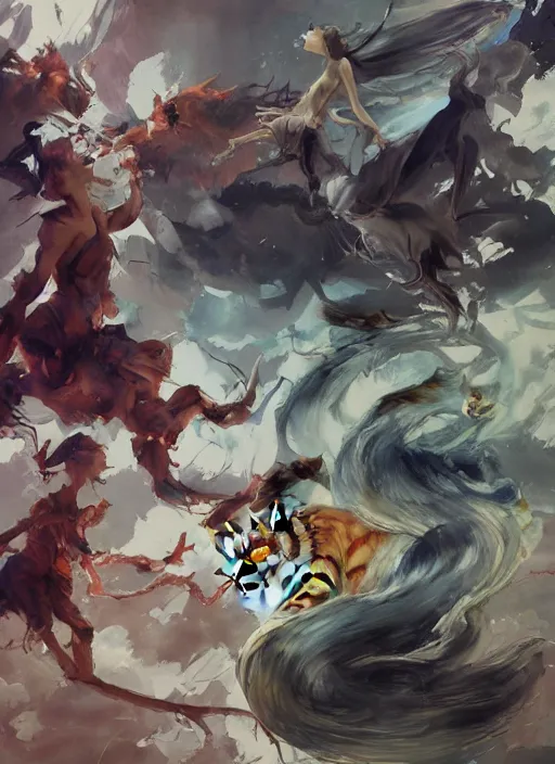 Image similar to surreal gouache gesture painting, by yoshitaka amano, by ruan jia, by Conrad roset, by dofus online artists, detailed anime 3d render of cats fighting,cats, felines, meow, cats, portrait, cgsociety, artstation, rococo mechanical, Digital reality, sf5 ink style, dieselpunk atmosphere, gesture drawn