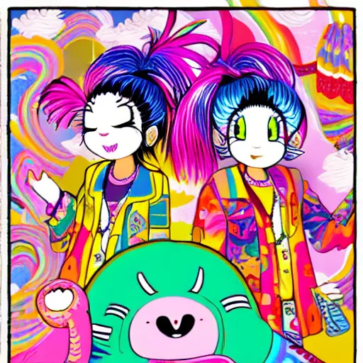 Prompt: Lisa Frank and Yoshitomo Nara