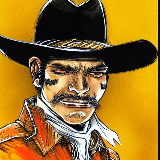 Image similar to mexican vaquero portrait, yoshitaka amano character design