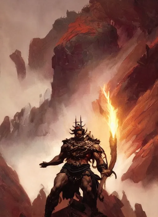 Image similar to Olympus by Frank Frazetta, Greg Rutkowski, Boris Vallejo, epic fantasy character art, greek Nicolas Cage god, Exquisite detail, post-processing, masterpiece, cinematic