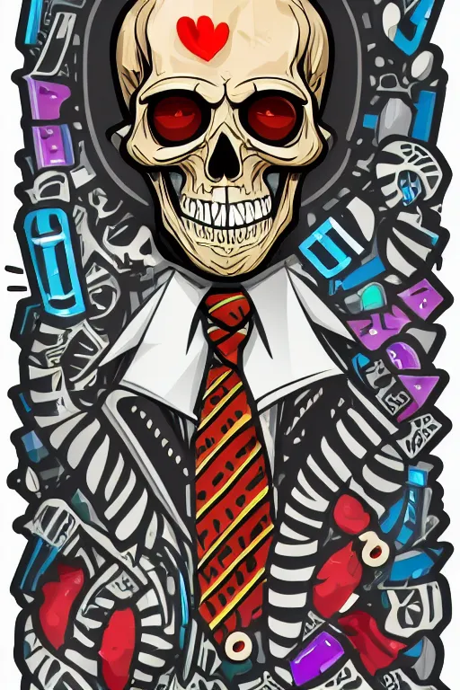 Image similar to A portrait of a skeleton in a suit, sticker, colorful, illustration, highly detailed, smooth and clean vector curves, no jagged lines, vector art, smooth