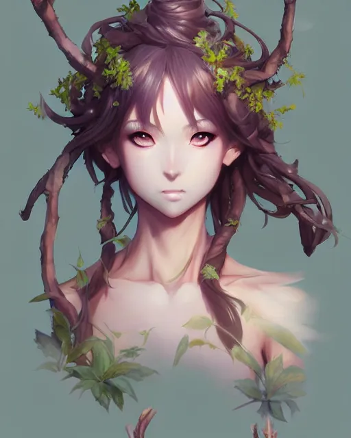 Image similar to character concept art of an anime dryad | | cute - fine - face, pretty face, realistic shaded perfect face, fine details by stanley artgerm lau, wlop, rossdraws, james jean, andrei riabovitchev, marc simonetti, and sakimichan, tranding on artstation