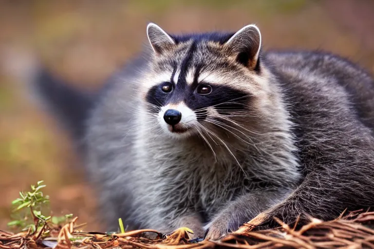 Prompt: a cat!!! racoon hybrid! hyper realistic!! realistic lighting!! wildlife photographer of the year!!! bold natural colors, national geographic, hd, wide angle, 8 k