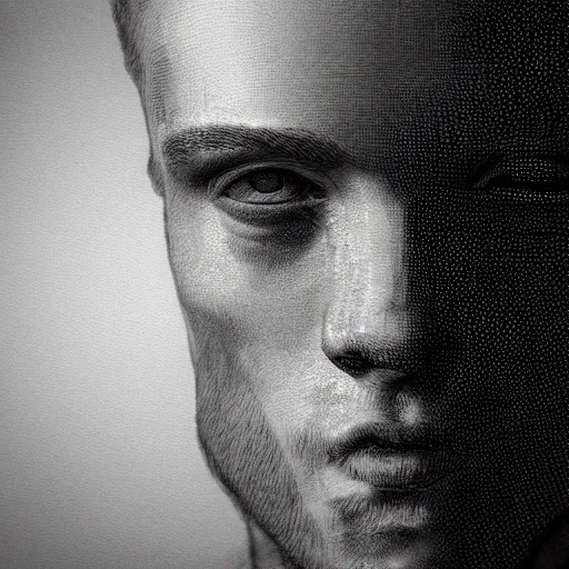 Image similar to Intricate detailed illustration, Portrait of a man with an unsettling face, cinematic lighting, by Philip Hood, wide angle, volumetric light scattering, 8k, artstation, concept art,