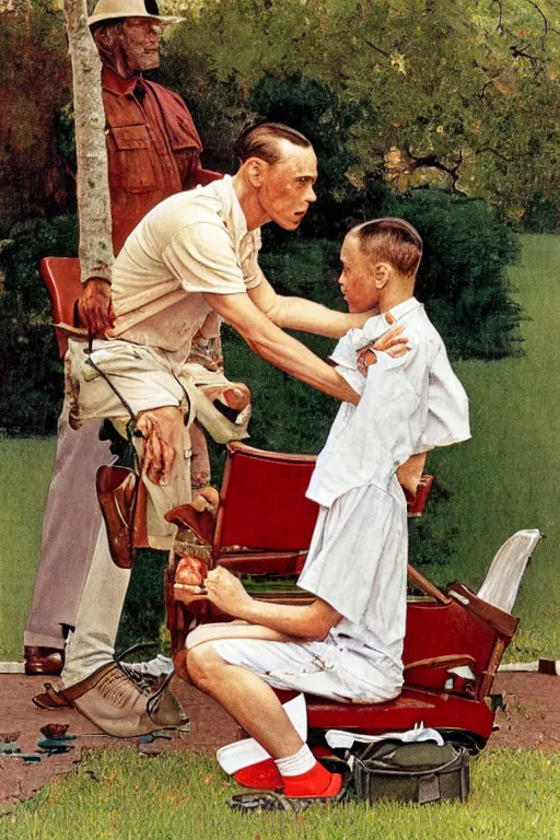 Image similar to Forrest Gump painted by Norman Rockwell