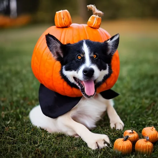 dog wearing pumpkin costume, award - winning 4 k | Stable Diffusion ...