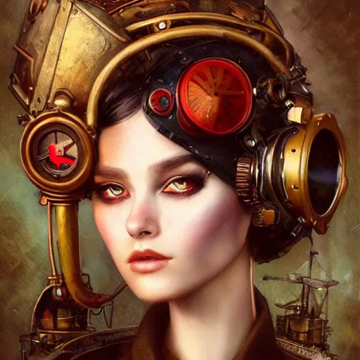 Prompt: lofi steampunk portrait pixar style by Lita Cabellut and Stanley Artgerm and Tom Bagshaw