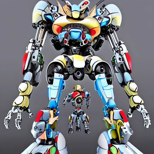 Prompt: combat mecha in the style of jeff koons and junji ito