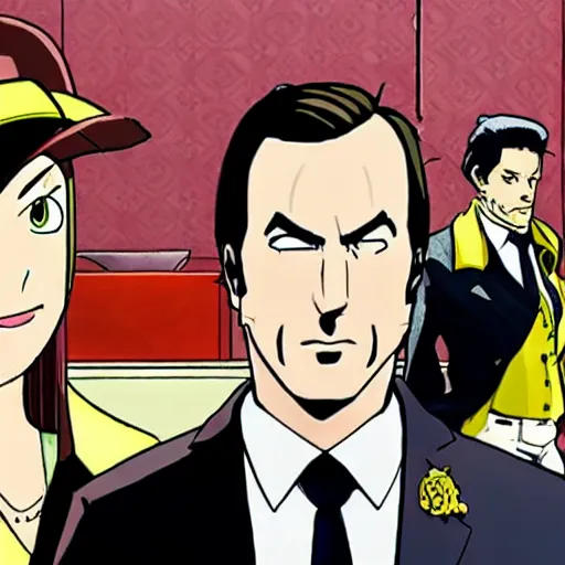 Image similar to better call saul scene in the style of ace attorney