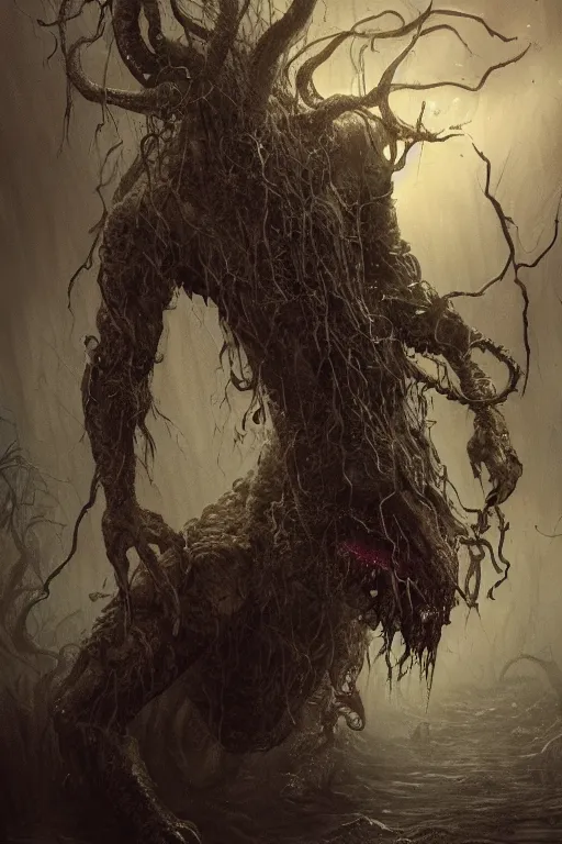 Image similar to lovecraftian swamp monster, extremely detailed digital art, in the style of greg rutkowski, trending on artstation, 8 k