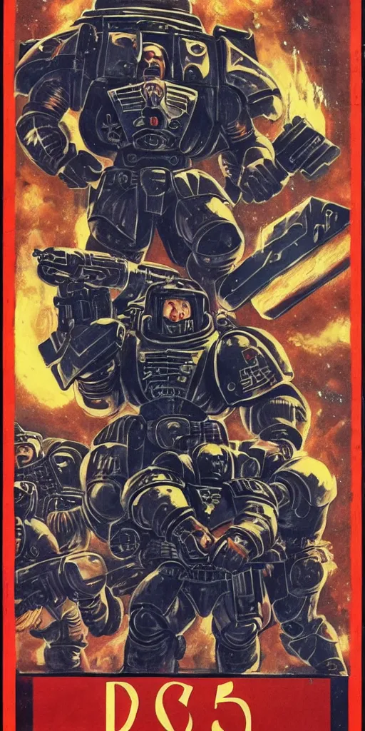 Prompt: astartes space marine in 1 9 6 0 soviet poster style