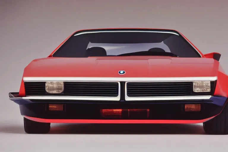 Prompt: designed by giorgetto giugiaro stylized poser of a single 1 9 7 3 bmw m 1 chevelle, thick neon lights, ektachrome photograph, volumetric lighting, f 8 aperture, cinematic eastman 5 3 8 4 film
