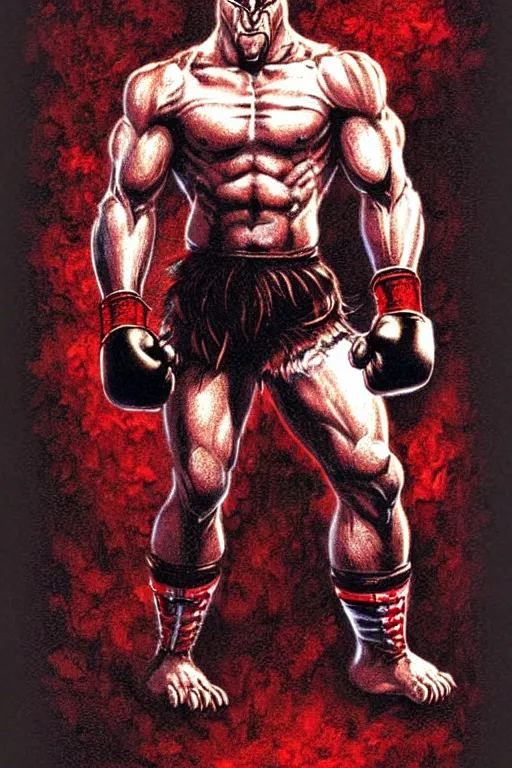 Image similar to extreme long shot. 8 bit nes graphics. antropomorphic muscular masculine wolf. kickboxer fighter, in shorts. wolf head. fine details, very sharp, art from nes game cartridge, marc simonetti and hermann nitsch