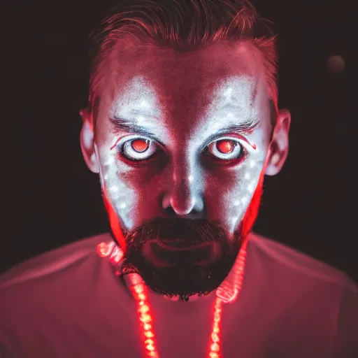 Prompt: an man with glowing red eyes